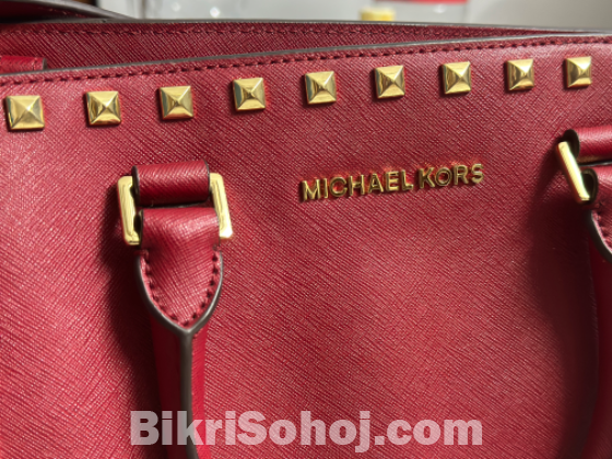 MICHAEL KORS Selma Medium Studded Leather Top Handle Red